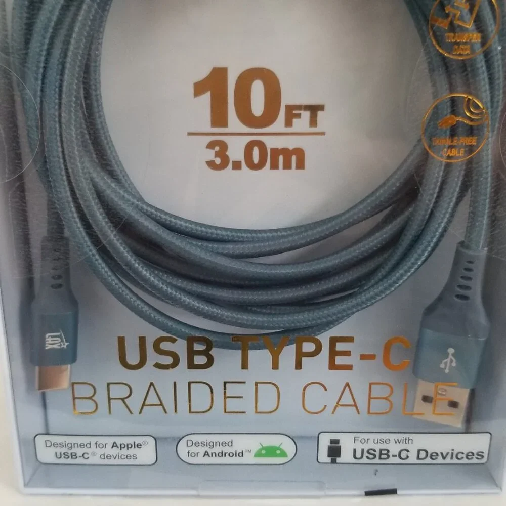 LAX USB Type C Braided Cable Android Apple Compatible 10 Ft. Blue Brand New